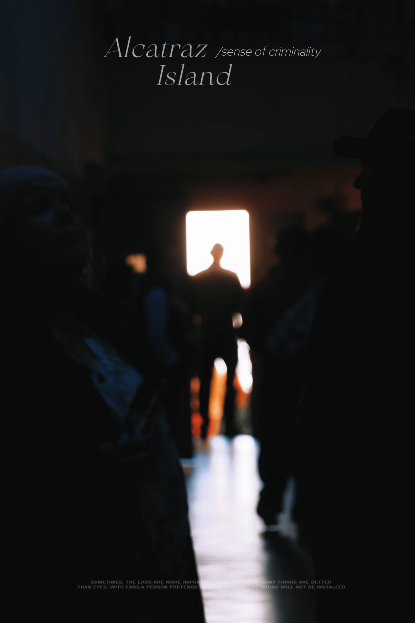 Silhouettes in a dark Alcatraz corridor face a bright doorway, with embedded title and footer text.